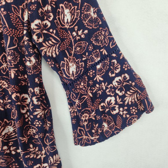 Gloria Vanderbilt Womens Top XL 3/4 Sleeve Navy Coral Floral Print Blouse Tunic - Picture 4 of 8